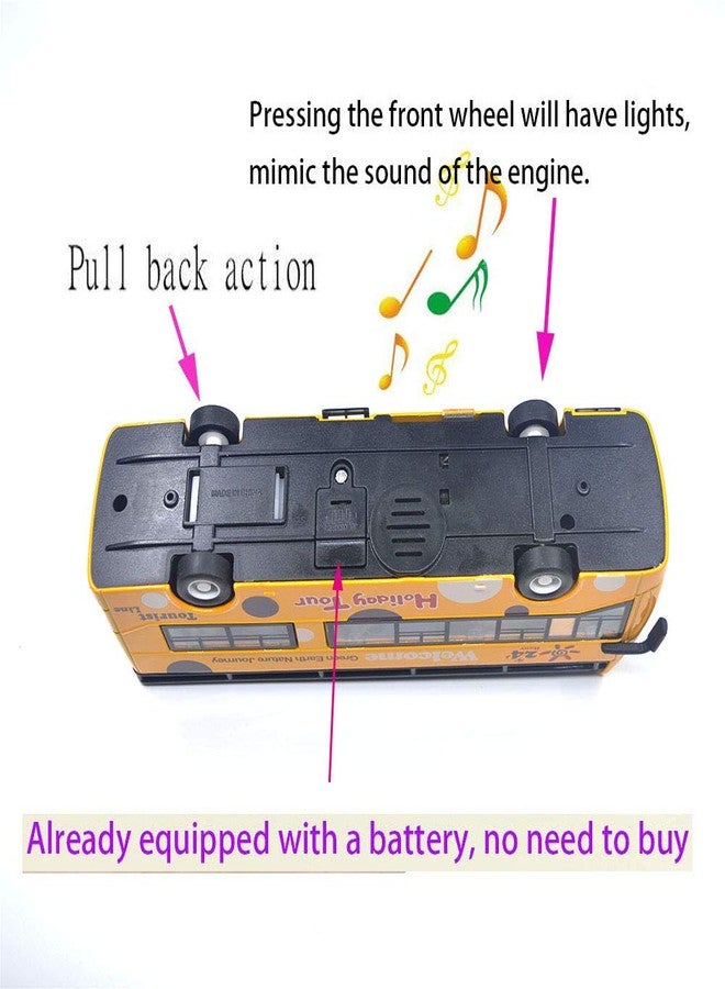 Ailejia Bus Toy Sightseeing Double Decker City Bus Open Top Model Die-Cast Metal Toy Cars Toy Die Cast Pull Back Vehicles Mini Model Car Lights and Music (Yellow) - Image 4